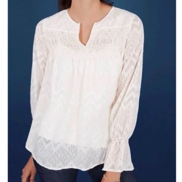 NWT Maette by Stella & Dot Lyla Gold Shimmer Boho Sheer Long Sleeve Blouse - Picture 1 of 7